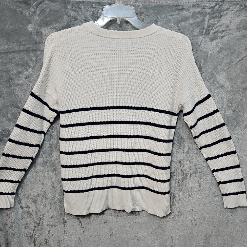 Madewell Women's Med Cream and Black Striped Sweater Crew - Picture 7 of 8